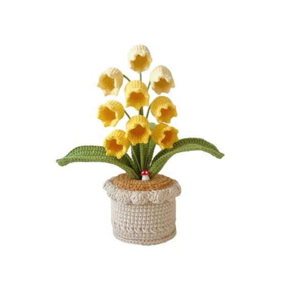 Crocheted Potted Bell Flower Decoration Handmade Knitting Floral Ornament Artificial Hand Woven Flower Home Office Table