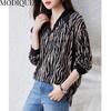 MODIQUE Frühling Sommer Übergröße Neue Damen Lose Vintage Zebrastreifen Bluse Shirts Weibliche Chiffon Casual Übergröße Langarm V-Ausschnitt Top