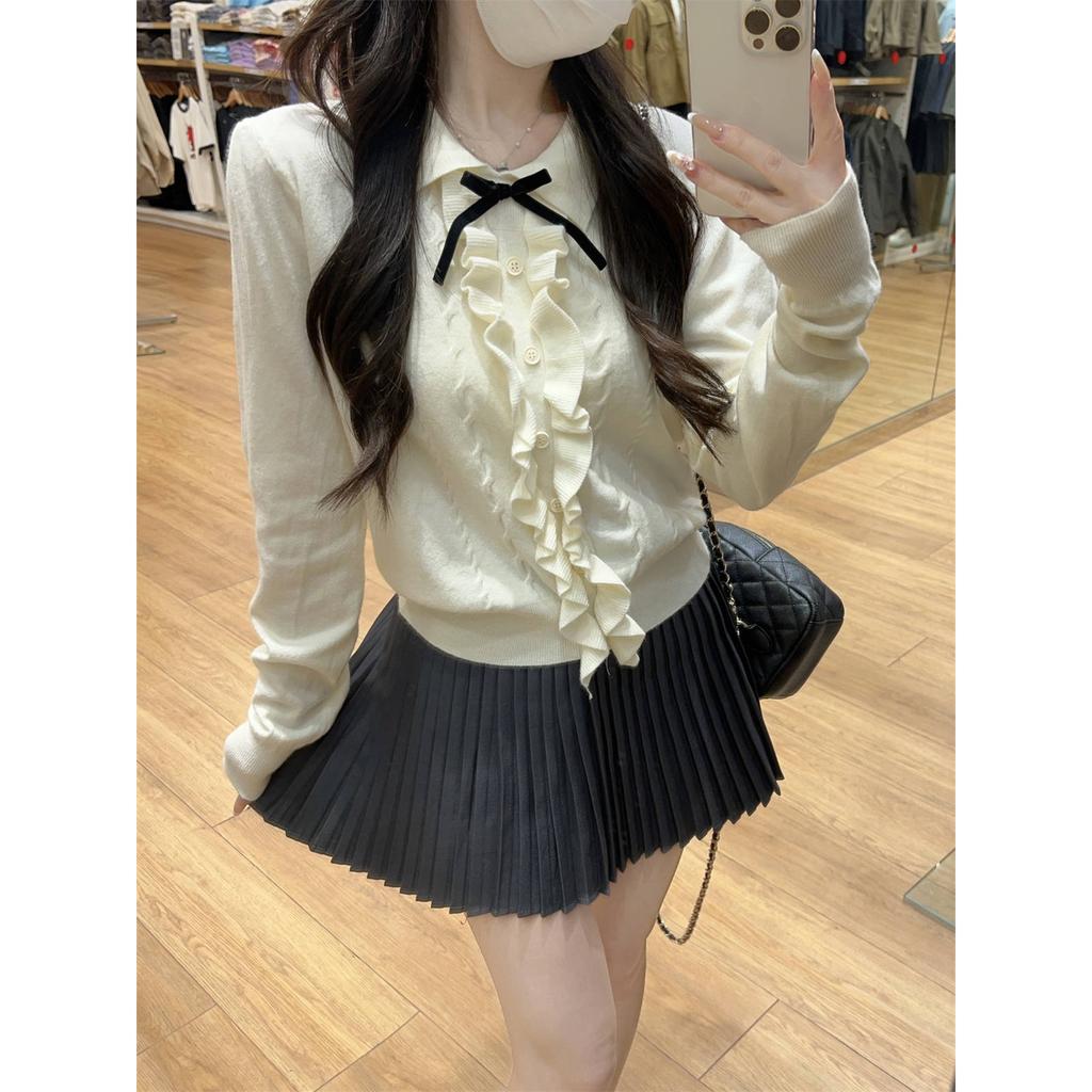 Age-reducing Polo Collar Fungus Edge Knitted Sweater Autumn and Winter Long-sleeved Front Shoulder Inner Top Design Bottoming Shirt