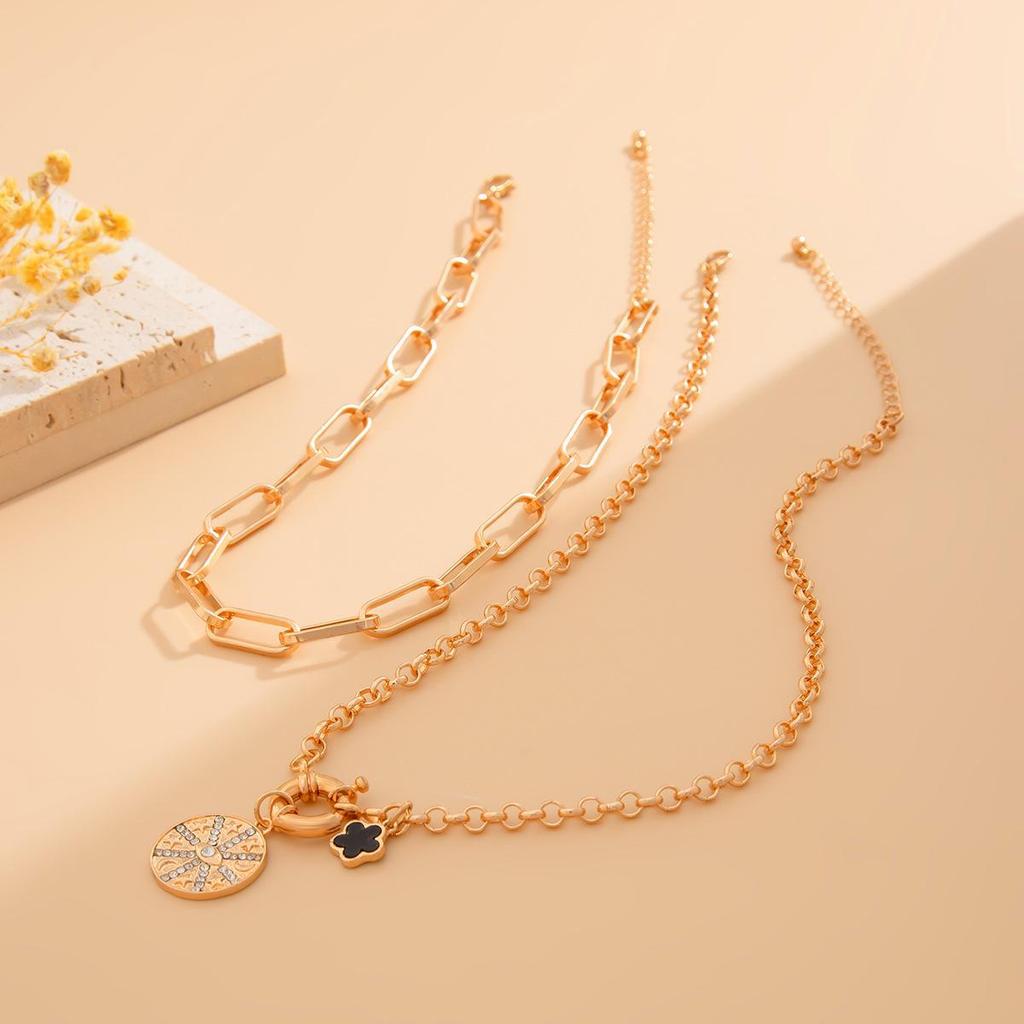 European & American Hip-Hop Cuban Alloy Necklace Set: 3-Piece Disc, Spring Clasp, Clavicle Chains