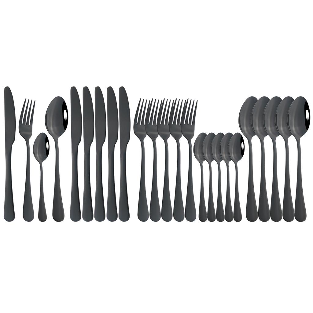 Vícebarevná 24dílná sada jídelního nádobí Nůž Vidlička Kávová lžička Sada příborů Západní nerezové nádobí Kuchyňské příbory Stříbrné příbory