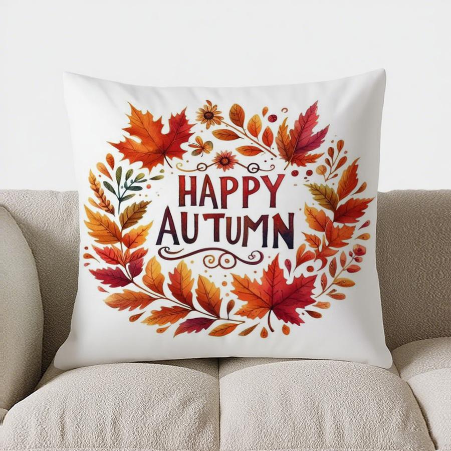 Home Decor Hello Fall: Lantern & Autumn Floral Pillow Pattern Cushion Cover Suitable For Sofa Bedroom Car Pillow Cover