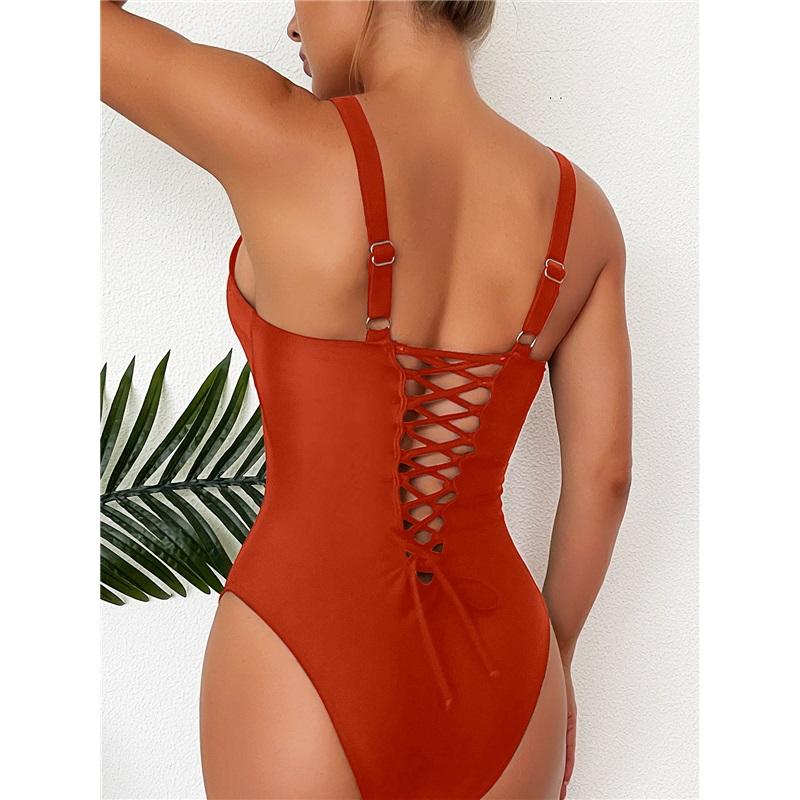 Nuovo costume da bagno intero slim conservativo tinta unita bikini da spiaggia vuoto schiena bellissima intero