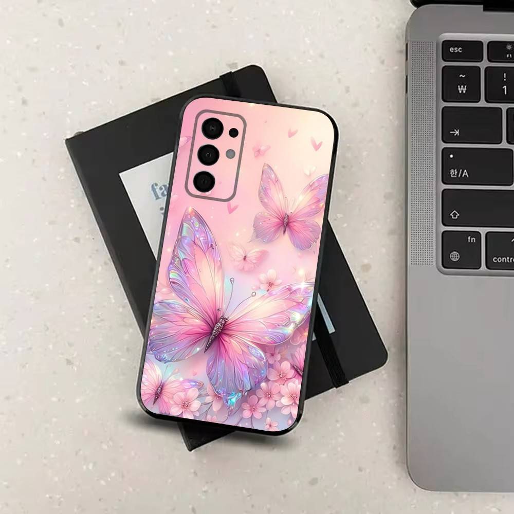 Pink Butterfly Pattern For Samsung Galaxy A73,31,Note,22,71,53,32,72,41,8,9,52,J7,Soft Black Silicone Cover Case