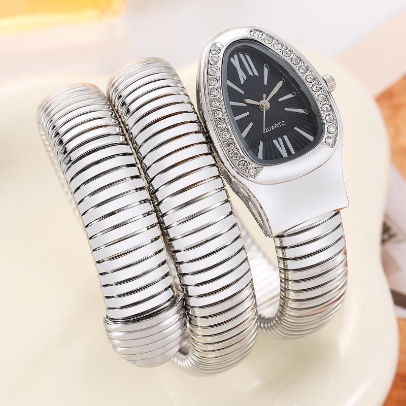 1pc-Montre à Quartz de Luxe Serpentine pour Femme à la Mode: Chef-d'œuvre de poignet incrusté de diamants de haute qualité