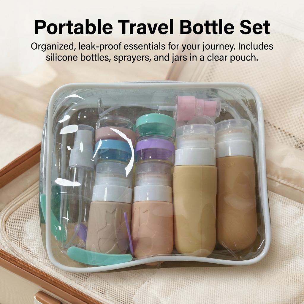 Silicone Travel Bottles Set 17Pcs Portable Reusable Refillable Bottles Shampoo Shower Gel Lotion Leakproof Containers