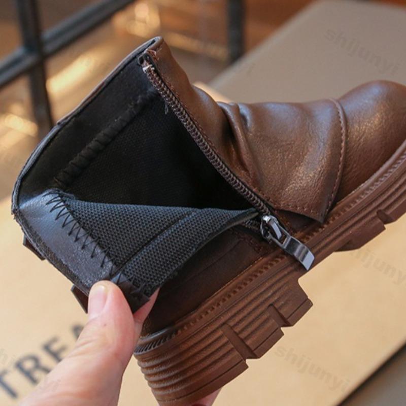 Girls Princess Boots Autumn Kids PU Leather Boots Children High Top Anti Slip Zipper Outdoor Ankle Boots