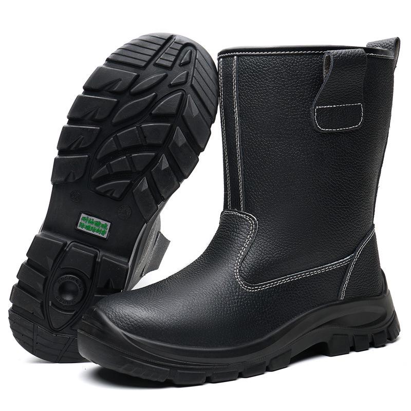 

Мужские высокие ботинки с металлическим подноском, защитой от ударов и проколов, из коровьей кожи, для нефтяных месторождений G202~Black (Steel toe, Steel bottom); 43