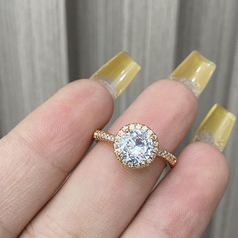 Korean Version Dongdaemun Simple Style Round Zircon Ring Princess Round Bag Champagne Gold One-carat Diamond Ring