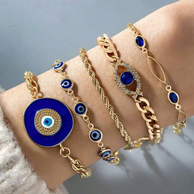 Trendy Turkish Evil Eye Bracelet Set-Rhinestone&Zircon Accents,Adjustable Chain for Women,Lucky Charm Zircon Gift for Daily Wear
