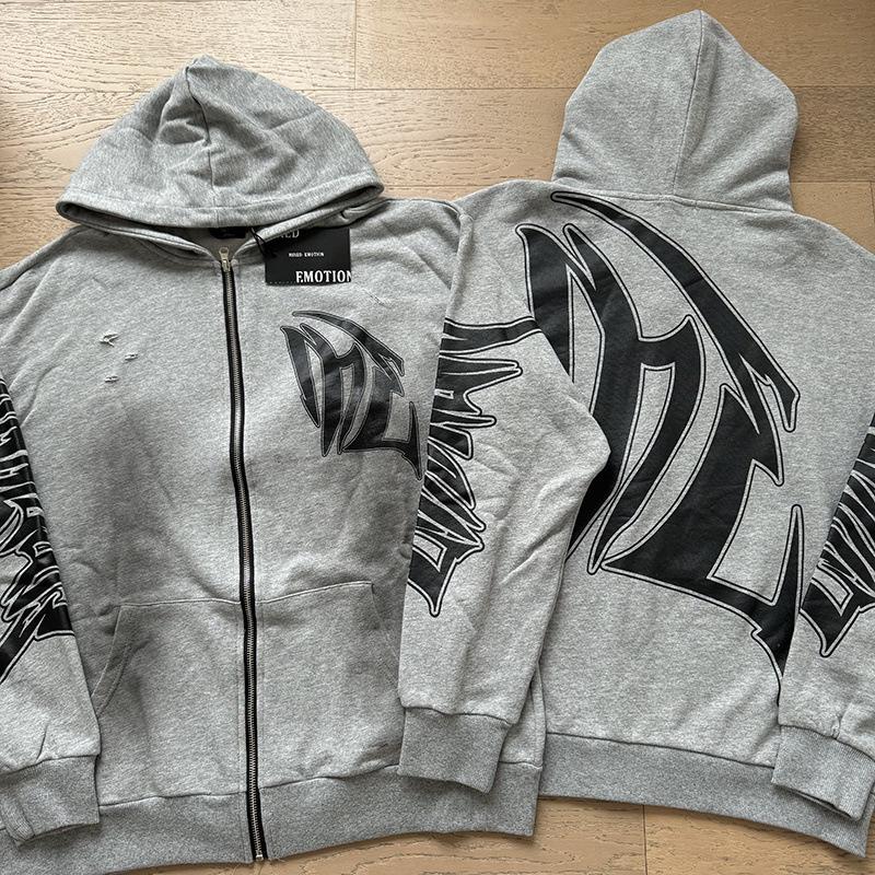 Unisex Rhinestone Zipper Hooded Cardigan & Sweatpants Set with Letter Print.