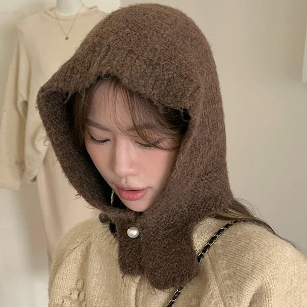 Coldproof Knitted Balaclava Hat Keep Warm Pullover Cap Sweet Neck Collar Beanies Cap  Winter