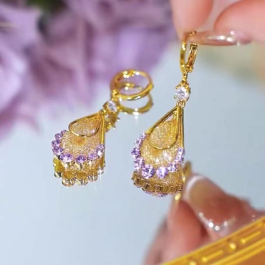 Rhinestone Water Drop Double Layer Mesh Earrings - Elegant Niche Fashion for 2026