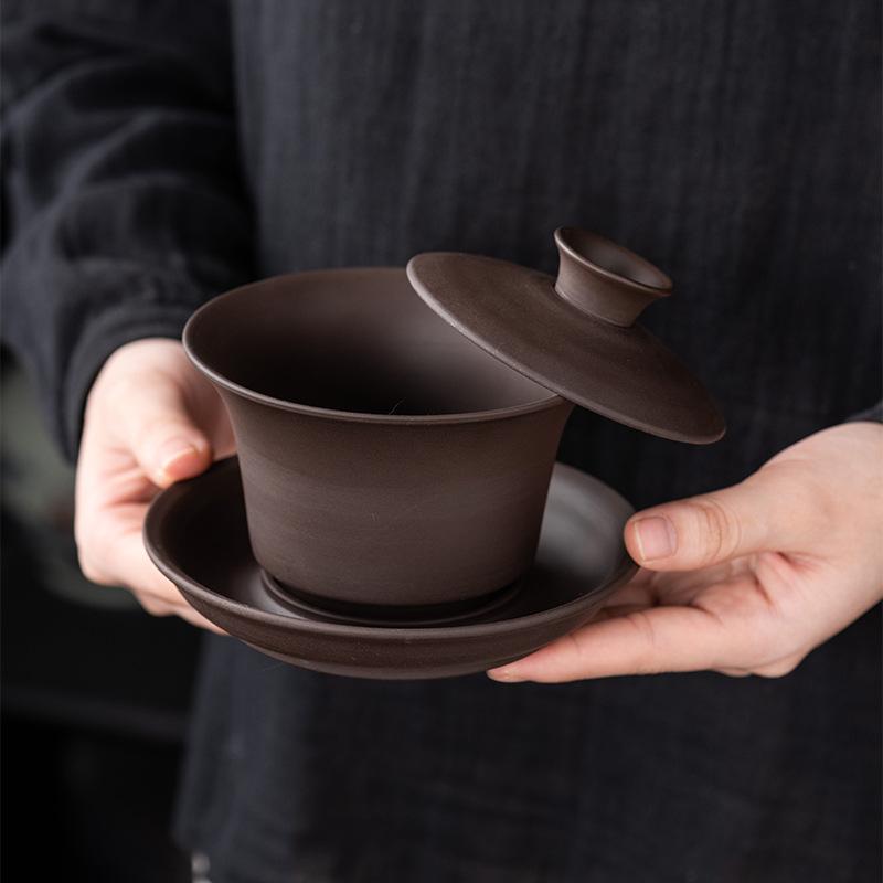 Purple Sand Kung Fu Tea Set Tea Bowl Sancai Bowl 200ML Teapot Teacup Zhu Ni Ceramic High-grade matte texture