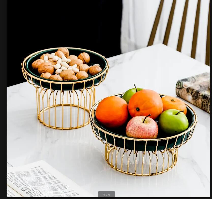 Wrought Iron Ceramic Plate Fruit Plates Candy Snack Tray Salad Bowl Dish Dessert Dim Sum Cake Stand