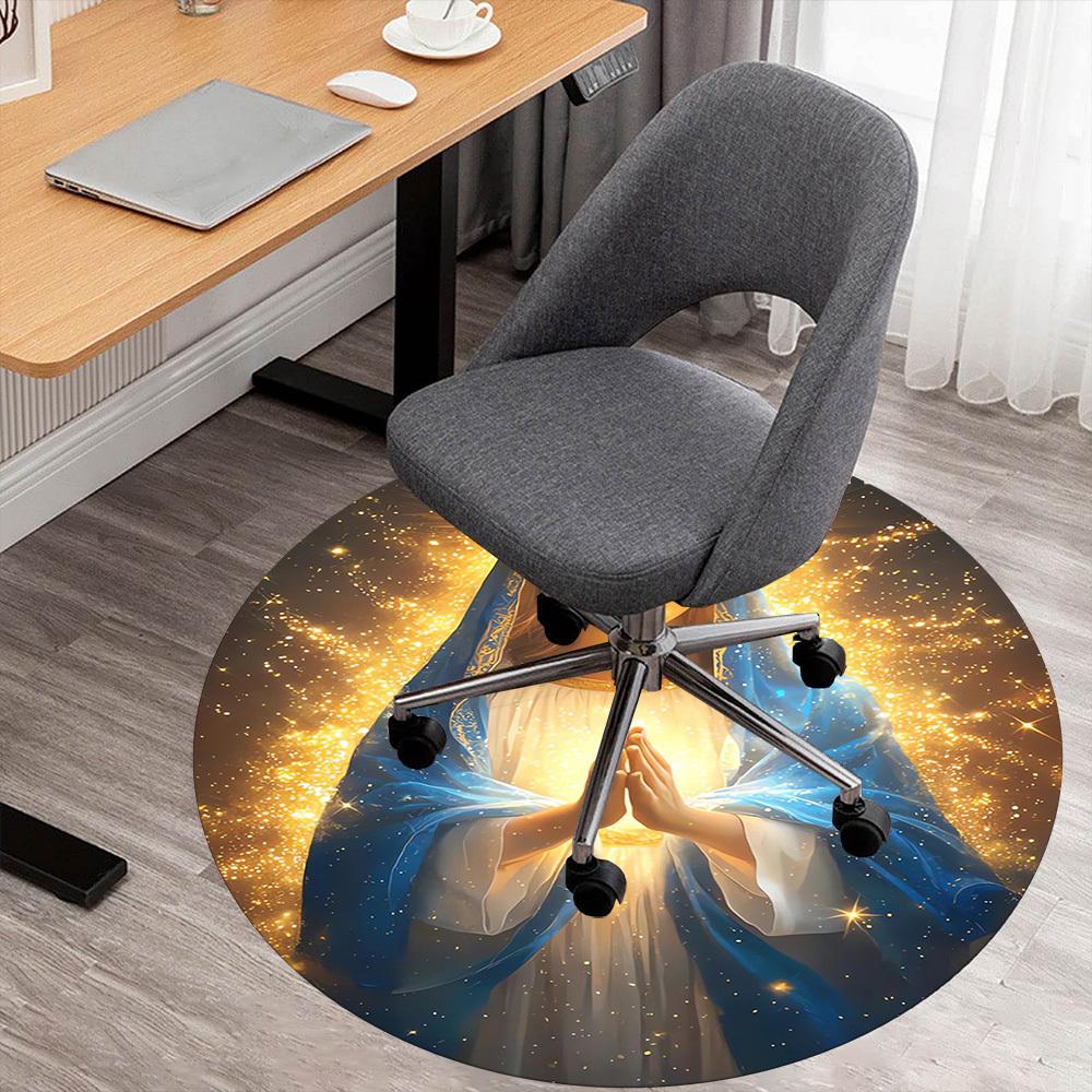 1PC Virgin Mary Halo Light Round Chair mat Area Rug - Non-Slip, Floor Mat for Office, Bedroom, home decor Christmas Gift c0528140