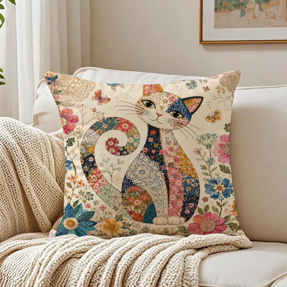 Cute Cartoon Cat Pillow Case Double-Sided Plush Sofa Cushion Covers Organic Breathable Invisible Zipper