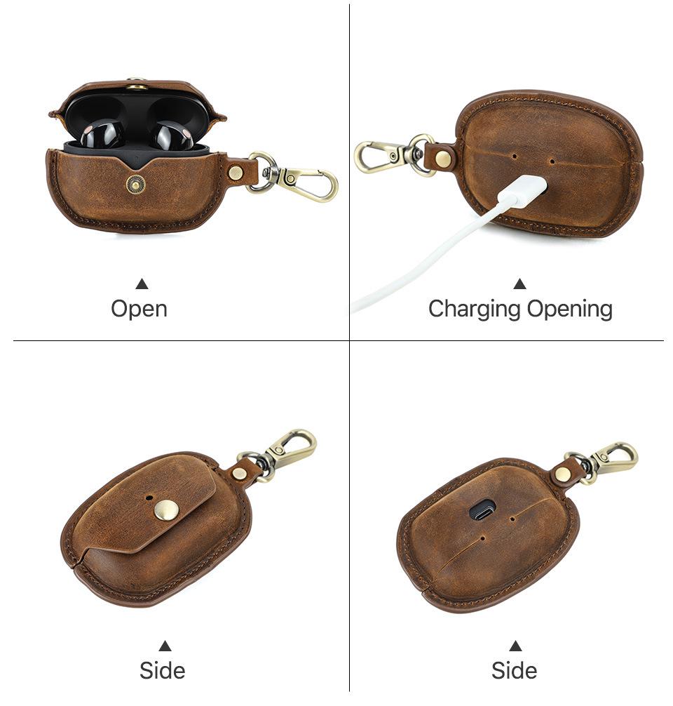 Funda para Auriculares Sony WF-1000XM5 de Cuero Genuino a Prueba de Caídas con Gancho