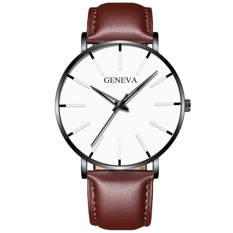 Geneva Fashion Men'S Leather Quartz Watch Casual Business Men'S Watch Slim Watch