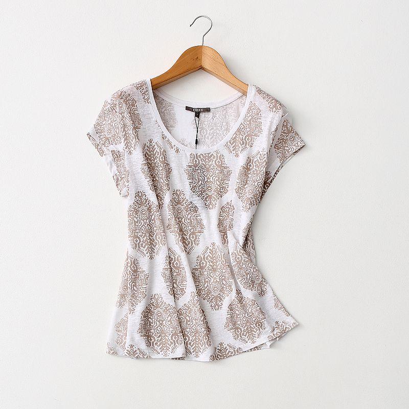 Awesome Customer-Supplied Fabric Export Linen Print Export Round Neck Loose Short Sleeve T-shirt Female Linen Tops Summer