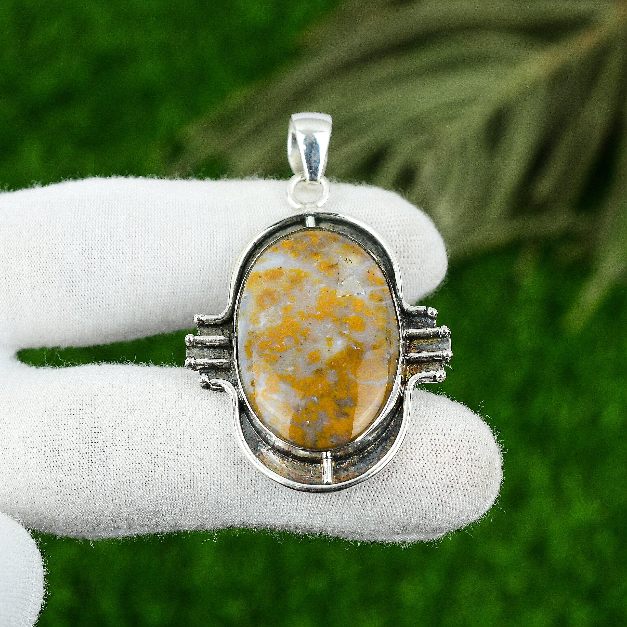 

Natural Polka Dot Agate Gemstone Pendant 925 Sterling Silver Jewelry For Women