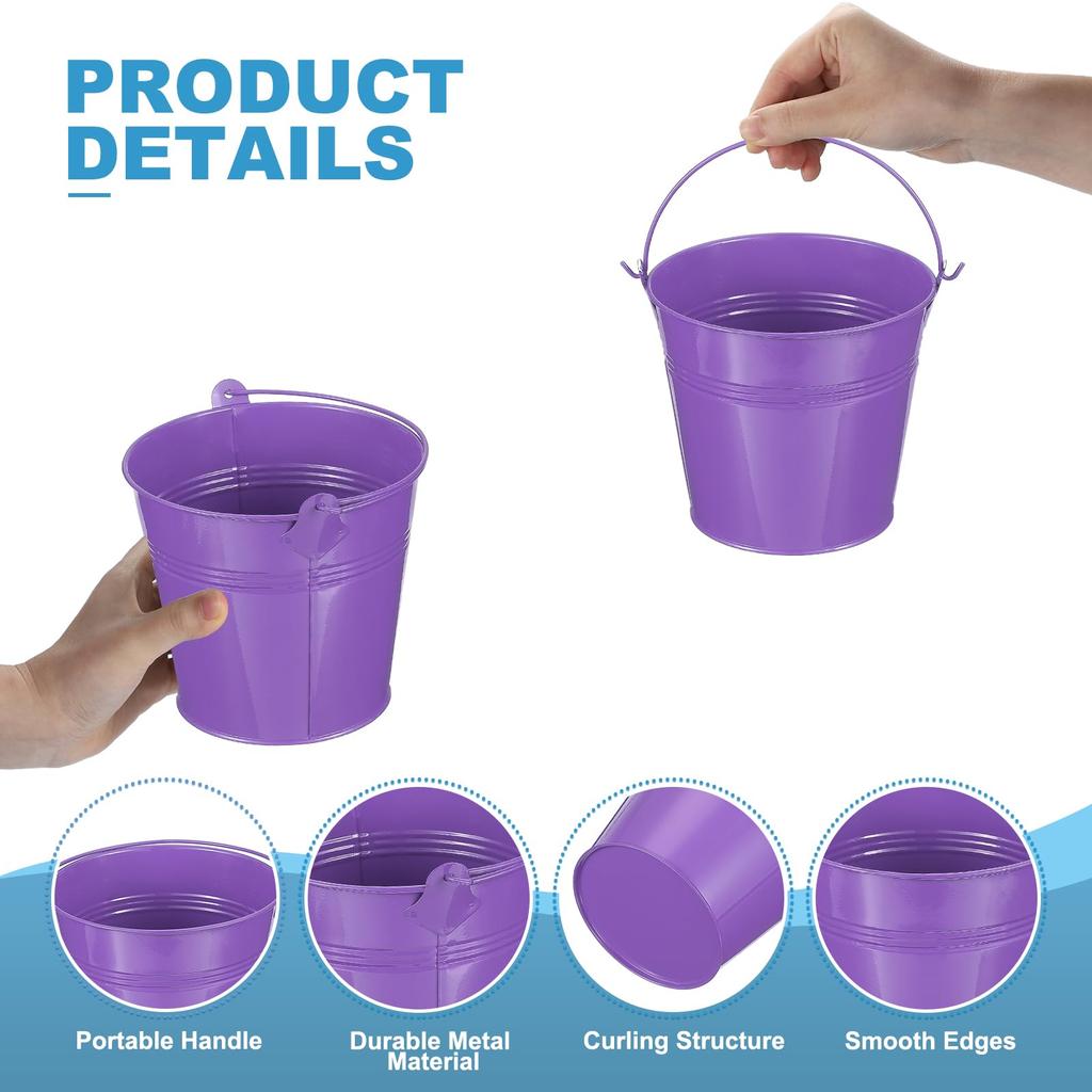 PATIKIL X Small Metal Buckets with Pack of 12 Mini Galvanized Buckets for Party Dark Purple 5.1" 4.7" Handles, Crafts, Favors, Decorations,