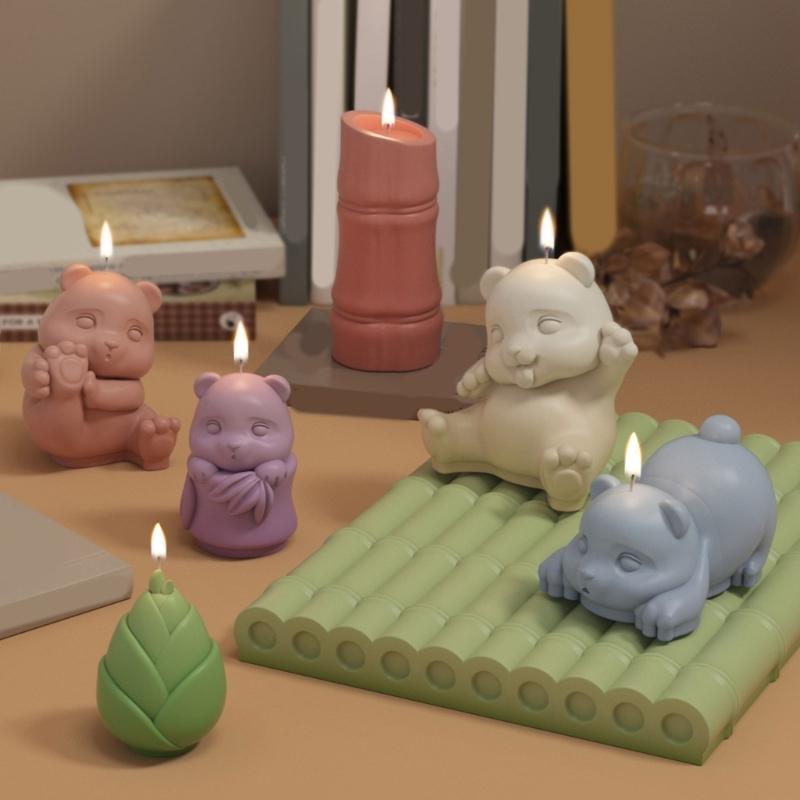 Creative Panda Shape Candle Molds Bamboo Silicone Molds Cake Decorating Tools Silicone Crafts Moulds for Hand-Making