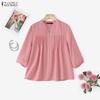 Women Casual Round Neck Solid Color Loose Long Sleeve Blouse
