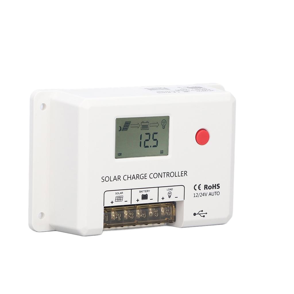 PWM Solar Charge Controller 30A Solar Panel Regulator White Energy Controller for RV Accessories