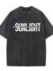 Unisex T-shirt Black Short-Sleeve T-Shirt with a Sunlight Graphic Print, Washed with Water