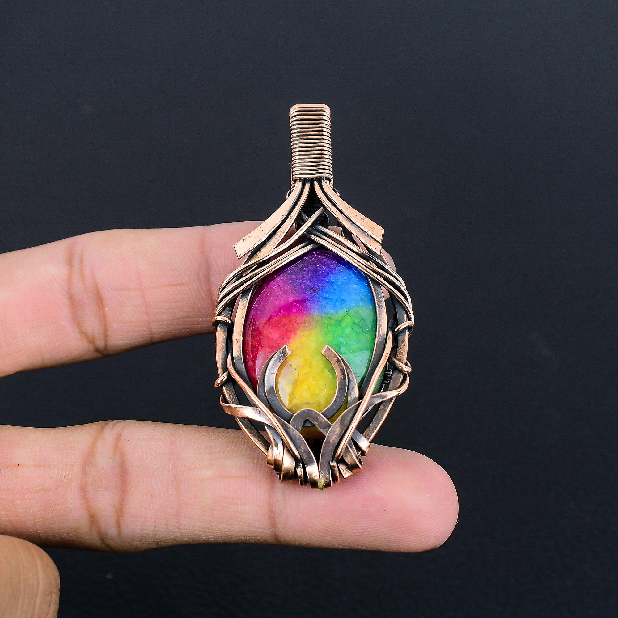 

Rainbow Solar Quartz 999 Copper Wire Wrapped Pendant, Handmade Gemstone Pendant Jewelry, Gifts For Wife Brand New Pendant 2.55 Inches