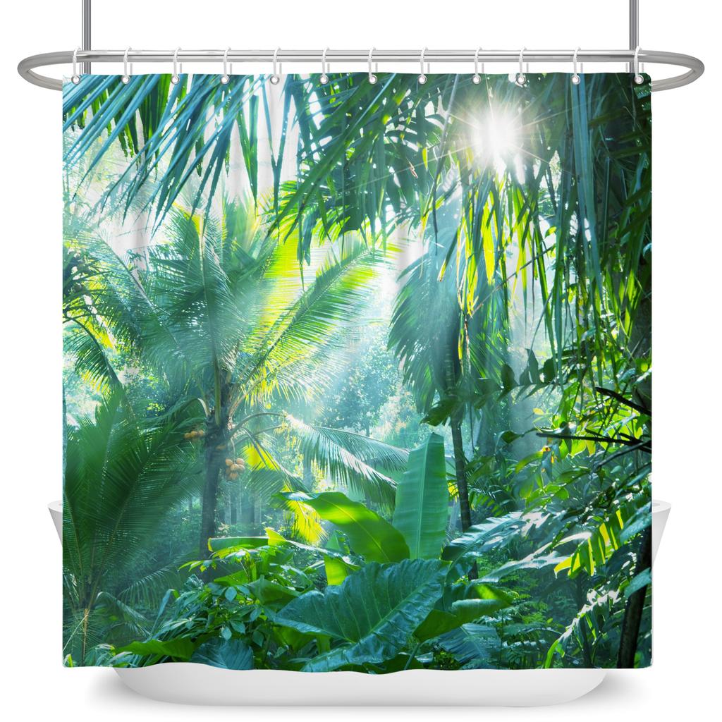 Natural Scenery Forest Shower Curtain Summer Jungle Tree Sunlight Landscape Bathroom Curtain Home Decor Waterproof Bath Curtain