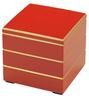 Wakaizumi Jubako Red Rim with Gold 3 Lacquerware, 7-inch Box, Kuraju, (Black Interior), Tiers, H-158-5A