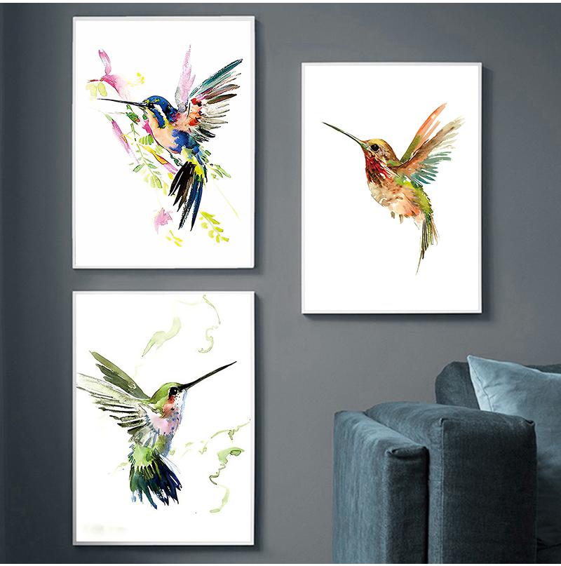 Colorful Abstract Hummingbird Picking Nectar Wall Art Canvas Painting Watercolor Prints Home Decor Pictures Living Room No Frame