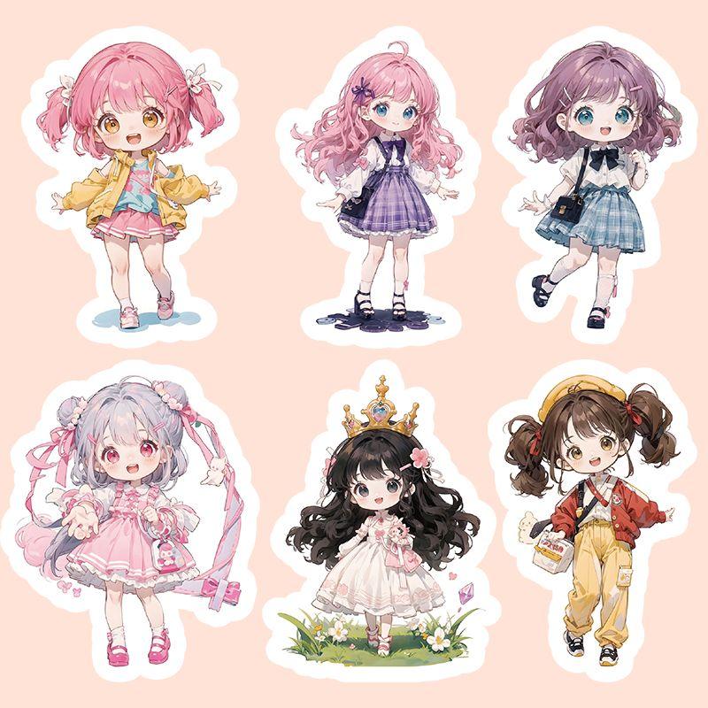 103 süße Aufkleber mit Loli-/Mädchenmotiven zur selbst gestalteten Dekoration von Notizbüchern, Planern, Wasserflaschen und Anime-Bastelarbeiten.