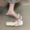 Cool slippers women's summer wear new bow rhinestone belt sweet square head word sandals