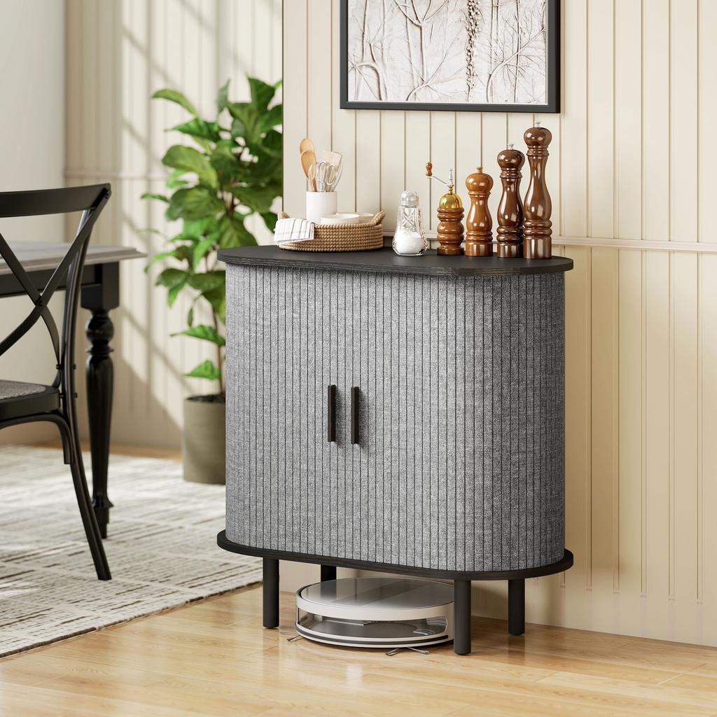 Oval Sideboard, 2 Sliding Doors, 80 x 40 x 78 cm, Grey