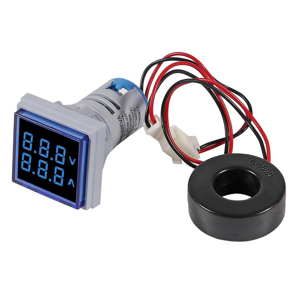 ACEIRMC 2 Blue LED Display Square Dual Display LED Ammeter Digital Voltmeter AC Current - Voltmeters, Voltmeter, 60-500V 0-100A Indicator.