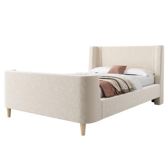 Upholstered Bed. Children Bed, Single Bed with Universe Pattern, 90 x 200cm, for Boys & Girls, Beige, Velvet (without