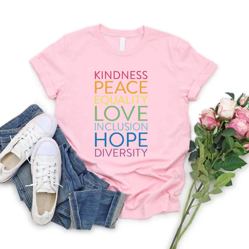 Maglietta Gentilezza Pace Amore Uguaglianza Inclusione Speranza Diversità Sii Gentile Magliette T-shirt da Donna Manica Corta L'Inclusione Conta Magliette