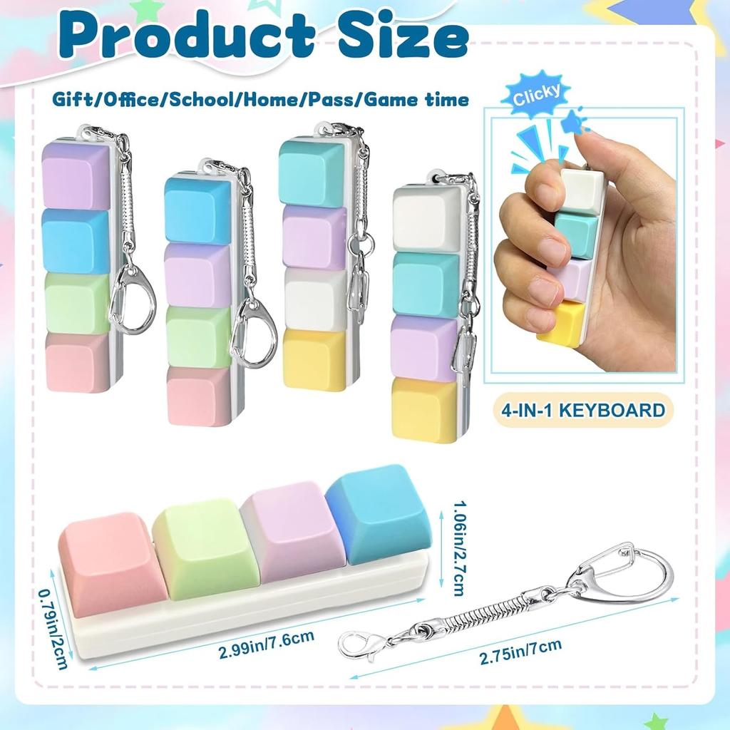 4 Tasti Tasto Tappo Tasto Portachiavi Fidget Tastiera Tasto Giocattolo Tastiera Clicker Giocattolo Tastiera Cubo Giocattolo per Adulto Regalo Regali Per Alleviare Passare il Tempo