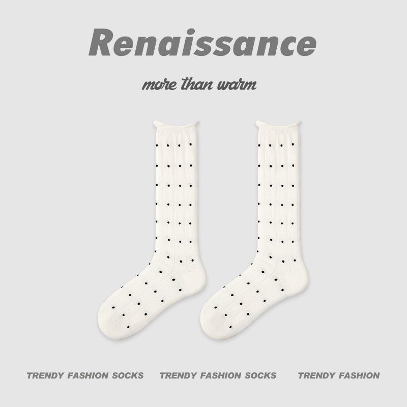 Renaissance Miu Series Women's Black & White Polka Dot Princess Socks - Spring/Summer Thin Style