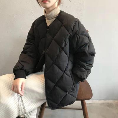 Retro Down Cotton Cotton-padded Clothes Women's Rhombus Grid Simple and Loose Casual Winter New Top Women's Coat