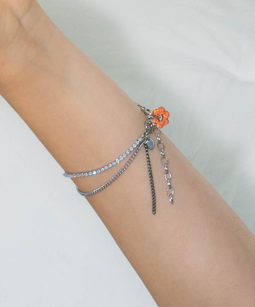 Pearly More Orange Flower Cubic Two-Chain Bracelet_Pm24B001Hs