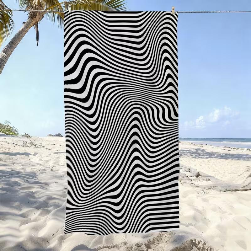 2D Optical Illusion Dot Print Beach Towel Abstract Warped Geometric Pattern Quick Dry Soft Absorbent Sand Free Towel for Summer