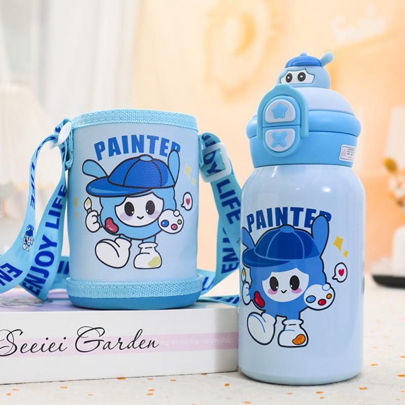 Kids Insulated Stainless Steel Water Bottle With Straw Lid 500ml Cartoon Design School Children