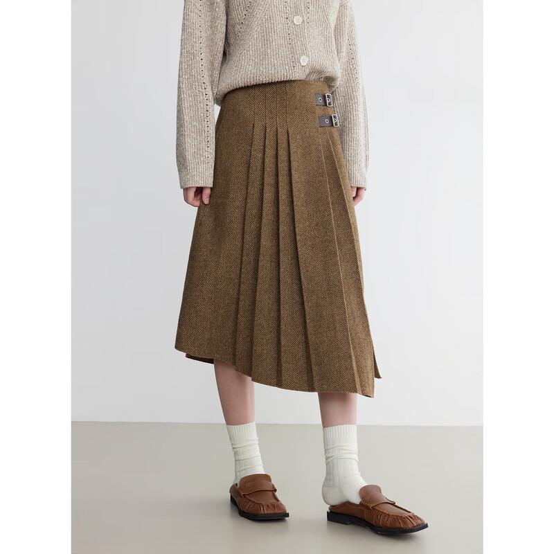 ELLE Women's Retro Wool Blend Pleated A-line Skirt