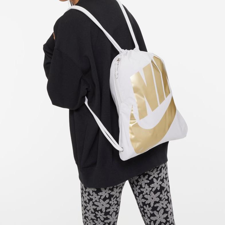 Nike Heritage Fabric Gym Bag Backpack Regular Unisex White Gold CT3640-078