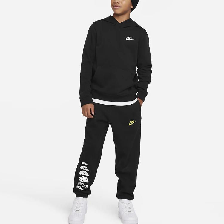 Nike Knit Sports Pants With Logo Print Fleece Kids Bottoms Black DX5510-010