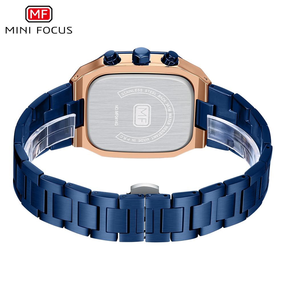 Top luxus s krabičkou MINI FOCUS Hodinky Čtvercové pánské hodinky Vodotěsné námořní hodinky Multifunkční pánské Quartz hodinky s ocelovým páskem